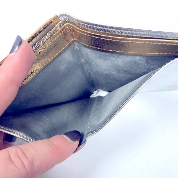 Vintage Givenchy Genuine Leather Wallet Silver Metallic Gold Colour Detailing - Picture 13 of 13